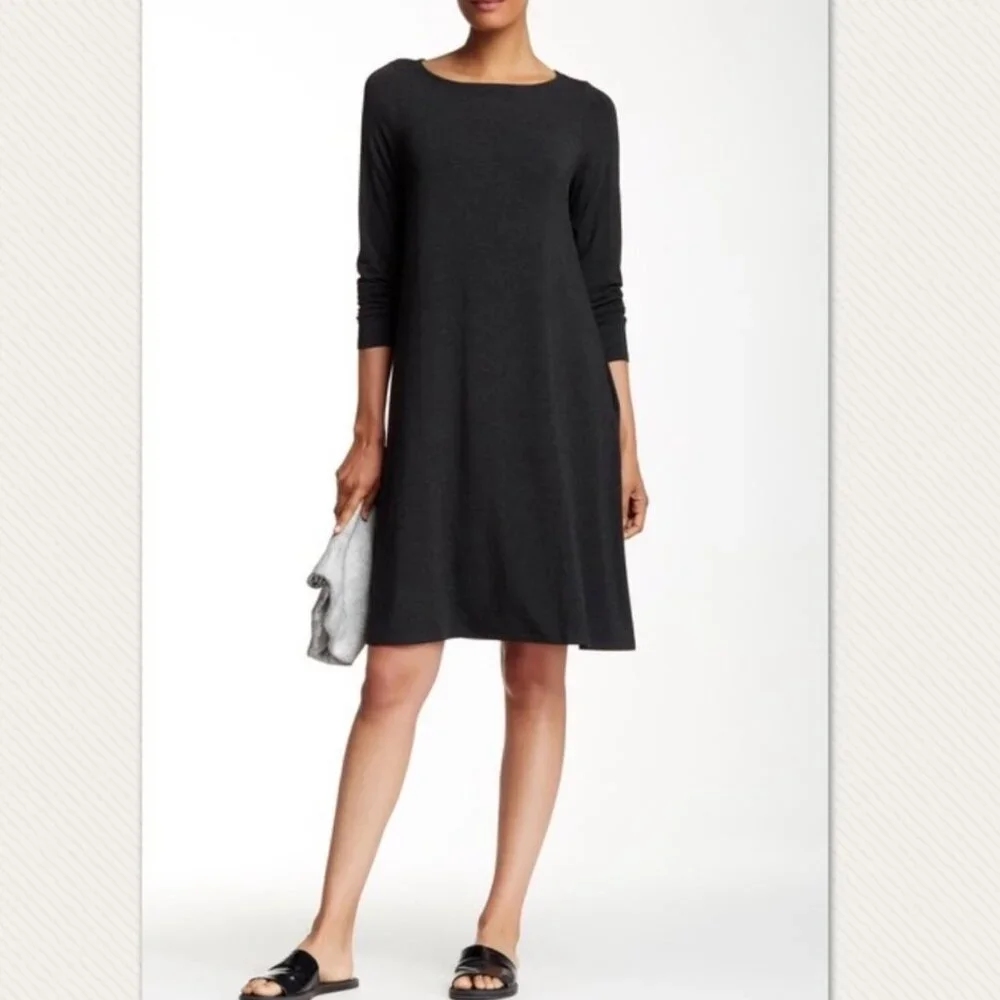 EUC Women's EILEEN‎ FISHER Long Sleeve Viscose Jersey Dress Gray | Size M